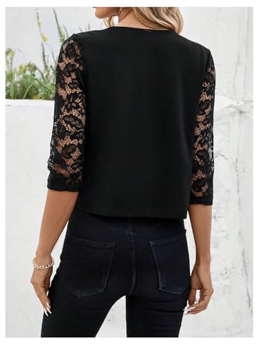 GORGLITTER Women's Lace 3/4 Sleeve Blazer Jackets Casual Business Interview Lightweight Blazer Office Work Outfits2
