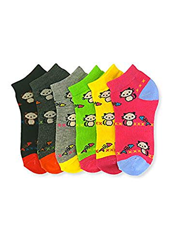 Image of ToBeInStyle Pack of 6 Printed & Solid Low Cut Ankle Socks - Kid's & Adults