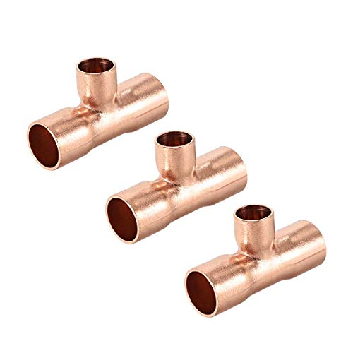 DealMux Conector de conexión de tubería de presión de cobre en T reductora de cobre de 1/2 pulgada X 1/4 pulgada X 1/2 pulgada para suministro de plomería y refrigeración 3 piezas