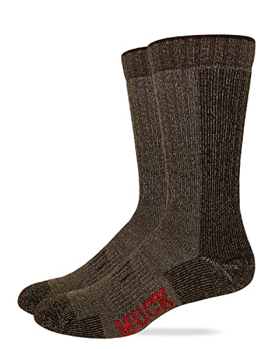 MUCK Boot Mens Merino Wool Heavyweight Mid Calf Boot Socks 2 Pair Pack (Brown)