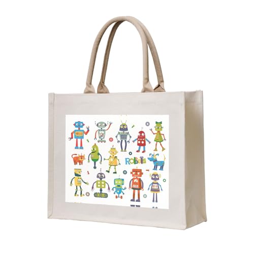 GaxfjRu Bolsa de transporte de lona con diseño de robots de dibujos animados, bolsas de...