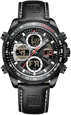 NAVIFORCE Men's Military Digital Watches - Analog Quartz Waterproof Sport Multifunctional Leather Wr...