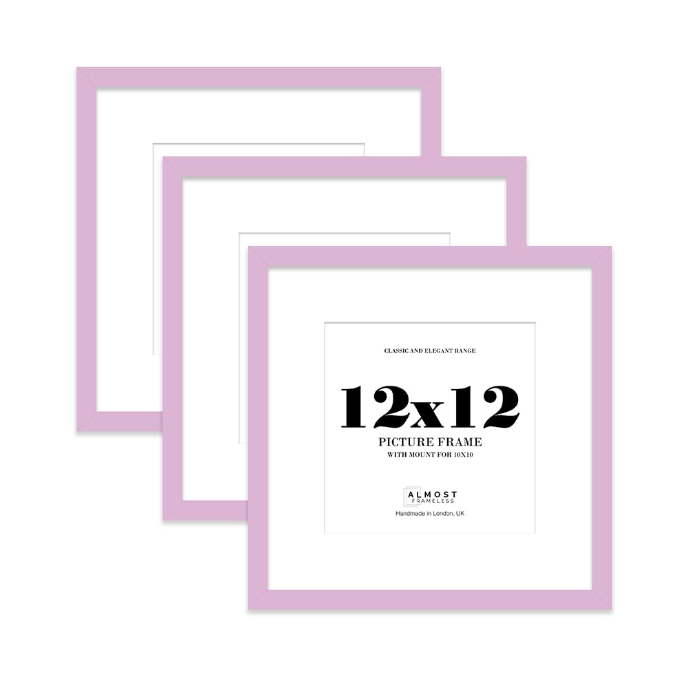 12x12 Lilac Picture Frame with Mount for 10x10 Photos, Prints - Modern Square Wall Frame, Set of 3