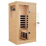 LTCCDSS Infrared Sauna, 1 Person Far Infrared Sauna for Home, with 1050W Indoor Sauna, Low EMF Heaters, 2 Bluetooth Speakers, 1 LED Reading Lamp Hemlock Wood Sauna Room Left Door