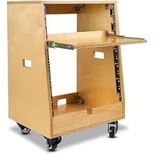 Sound Town DIY Slanted 12U Studio Rack 4U Top + 8U Lower ، مع 2U Bottom Storage ، Slide-Out Tray ، Caster ، Plywood ، Golden Oak for Recording Room ، Home Studio SDRK-ST12T