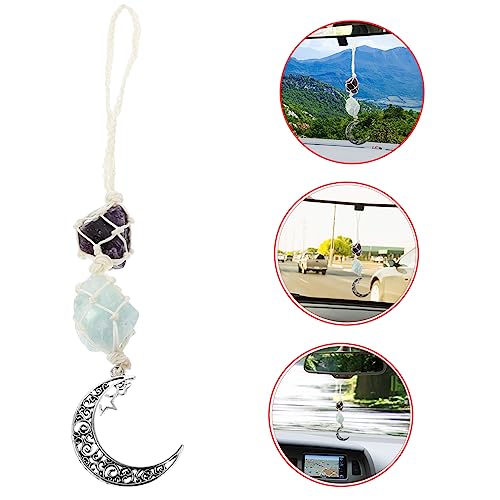 Luxshiny Pingente de cristal de pedra bruta tecido à mão Xingyue pedra crua bicicleta pendurada ping