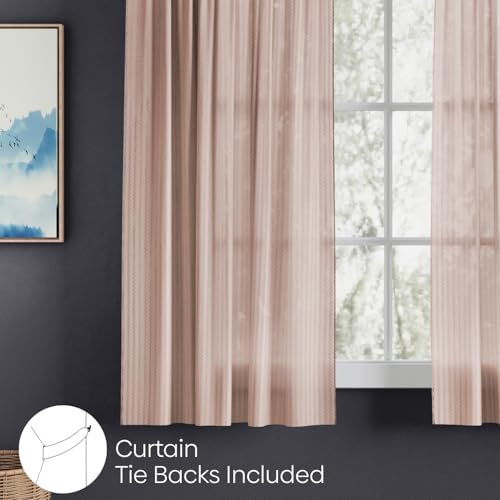 Image of haus & kinder Jacquard Sheer Window Curtains 5 Feet Long Pack of 2 Window Curtains, 5 Feet Curtains for Window, (Abstract Geometric Design, Desset Blush Ice Blue, 114x152cm)
