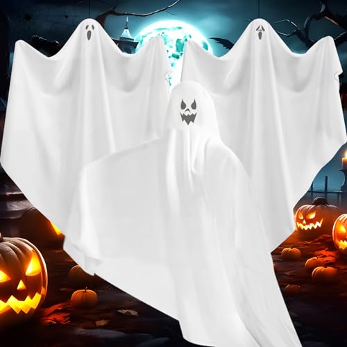 ZQEJEFD Fantasmas pendentes, 3 peças fantasmas pendentes de Halloween, decoração de fantasmas de Halloween, decorações assustadoras de Halloween para exteriores e festas de jardim (60 cm)