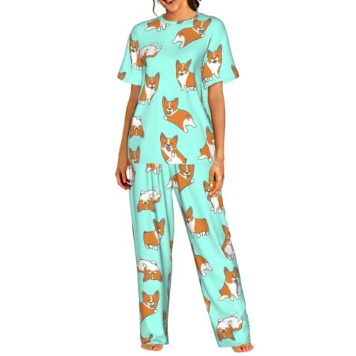 Pyjama court Corgi contre la chaleur nocturne ensemble léger imprimé chien