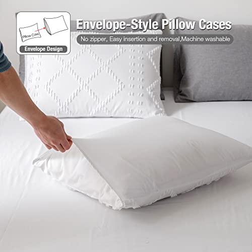 Lekesky Duvet Cover Set, Boho Tufted Queen Size Bedding Set, White Embroidery Shabby Chic Breathable Ultra Soft Duvet Cover Set (1 Duvet Cover 90X90 Inches + 2 Pillowcases) #TOP3