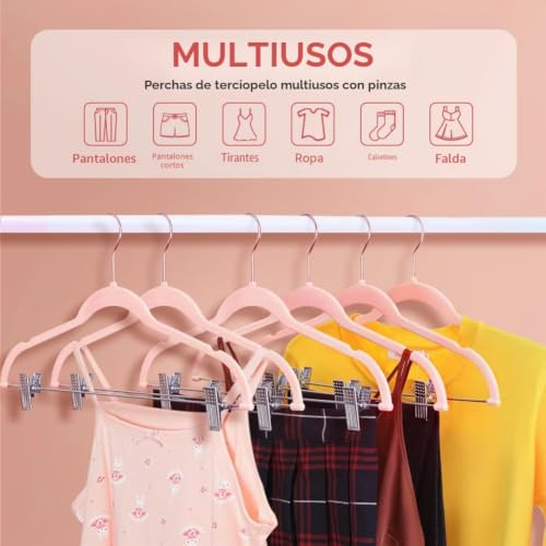 Miniatura 4 de Stormix Perchas Para Bebés, 14 Paquetes De Perchas Para Pantalones Con Pinzas, Perchas De Ropa Antideslizantes De, Perchas Resistentes Para Niños Para Camisas, Faldas, Vestidos Rosa