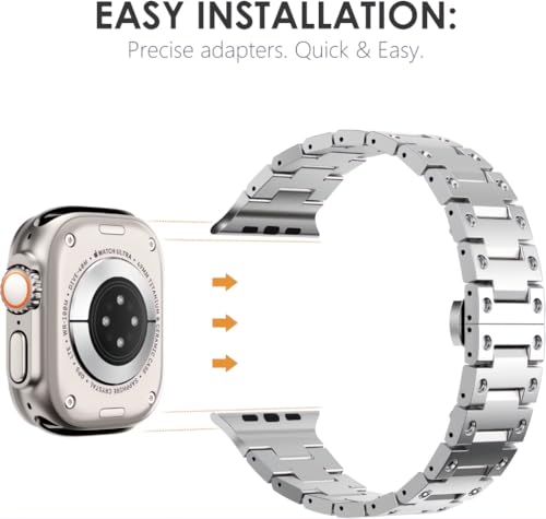 Image of 49mm 45mm 44mm 42mm Compatible Apple Watch Strap, Stainless Steel Link Metal Band for iWatch Ultra | Ultra 2 | Series 9 | 8 | 7 | 6 | 5 | 4 | 3 | 2 | 1 | SE & SE2