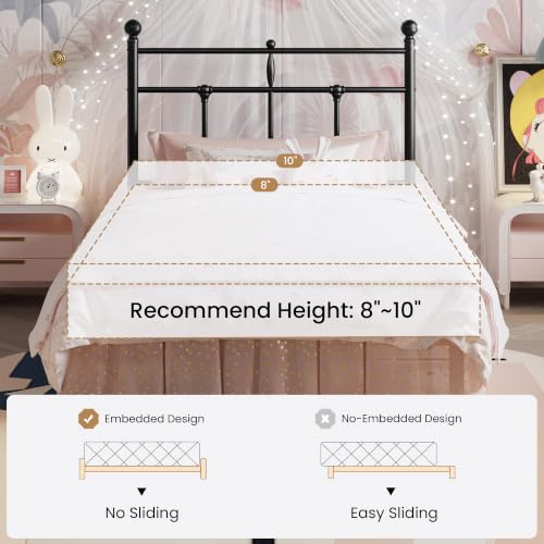 Image of SHA CERLIN Twin Size Metal Platform Bed Frame with Victorian Vintage Headboard /Under Bed Storage /No Box Spring Needed /Easy Assembly /Noise Free /Mattress Foundation /Black