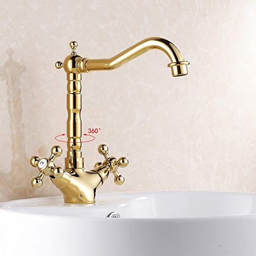 Robinet de salle de bains doré laiton poli mélangeur de bain double poignée Gz7306K