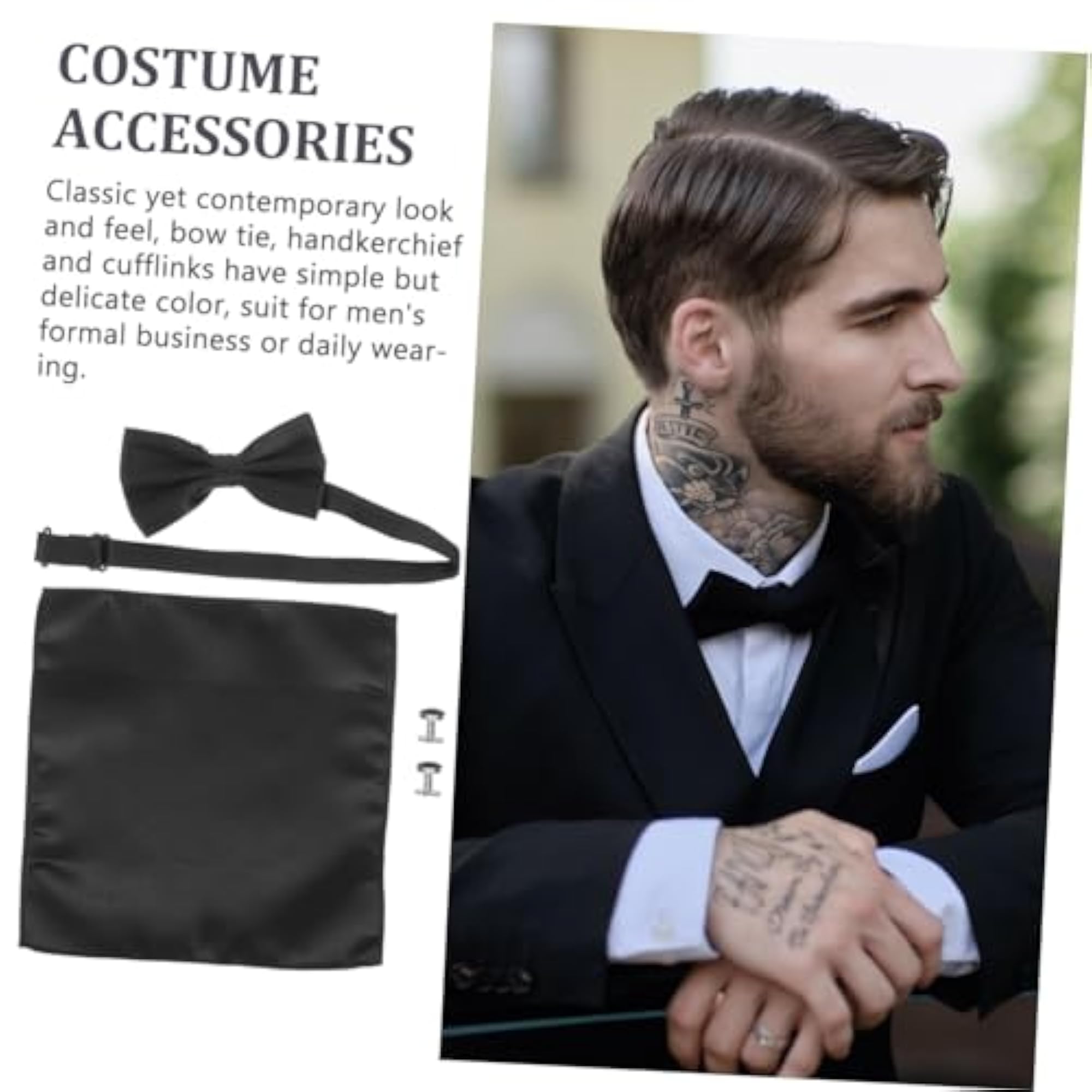 Men's Gold Bow Tie and Handkerchief Set