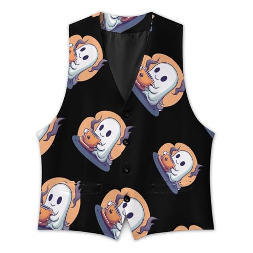 Halloween Ghost Coffee Mens Slim Fit Suit Vest Dress Waistcoat Casual Business Vest3