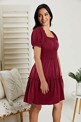 Image of Womens Babydoll Mini Dress Casual Square Neck Short Sleeve Summer Dresses