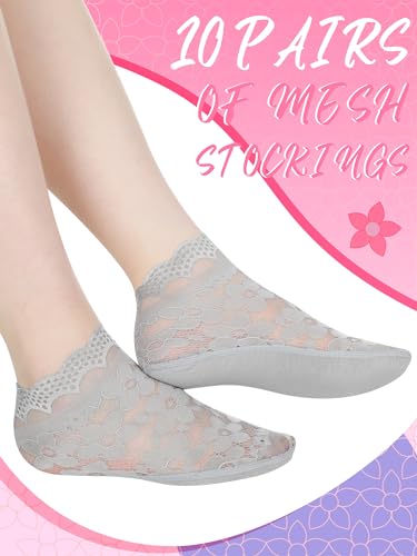Image of 10 Pairs Womens Lace Ankle Socks Non Slip Low Cut and No Show Lace Socks Sets for Loafers Flats