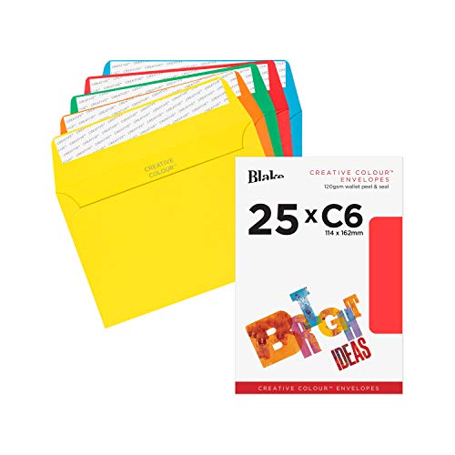 Blake Creative Colour C6 114 x 162 mm 120 g/m² Enveloppes Bande Adhésive (15123) Couleurs Vives Assorties - Boîte de 25