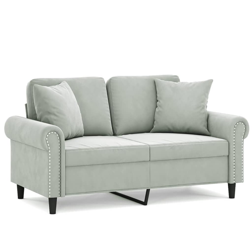 Canapé 2 Places, Causeuse de Salon Fauteuil Sofa 2 Places avec oreillers Gris Clair 152 x 77 x 80 cm Velours
