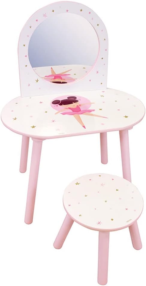 Fun House 713624 Ballet Dancer Dressing Table for Children H.48 x L.60 x D.40 cm with Stool H.27 x L.28 x D.28 cm