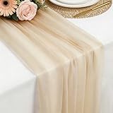 Runner de Tavolo Champagne Chiaro in Chiffon, 77 X 300 CM Morbido Confortevole Runner de T...