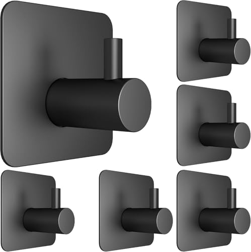 Image of JD Fresh 6 Pcs Self-Adhesive Stainless-Steel Wall Hooks for Hanging /Heavy Duty Waterproof Wall Hangers /Without Drill Sticky Hooks on Hold Coats, Keys, Towels and Kitchen Utensils (L-Hook,Black-Square)