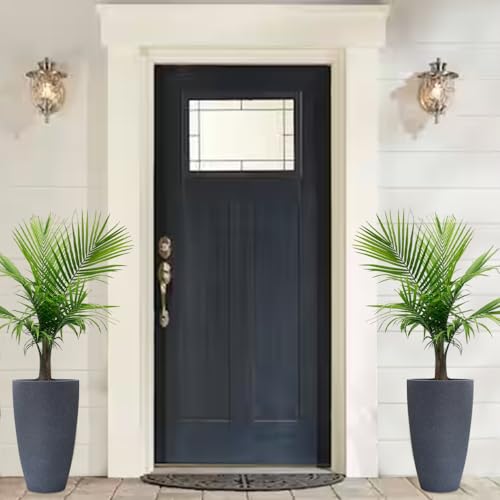 RUBBER BOND Plant Pots 2 Pack - Modern Indoor/Outdoor Planters for Home Decor - Weather-Resistant Large Flower Pots - Lightweight 22 Inches Tall Planters - Black Concrete Color Round Pots for Plants
