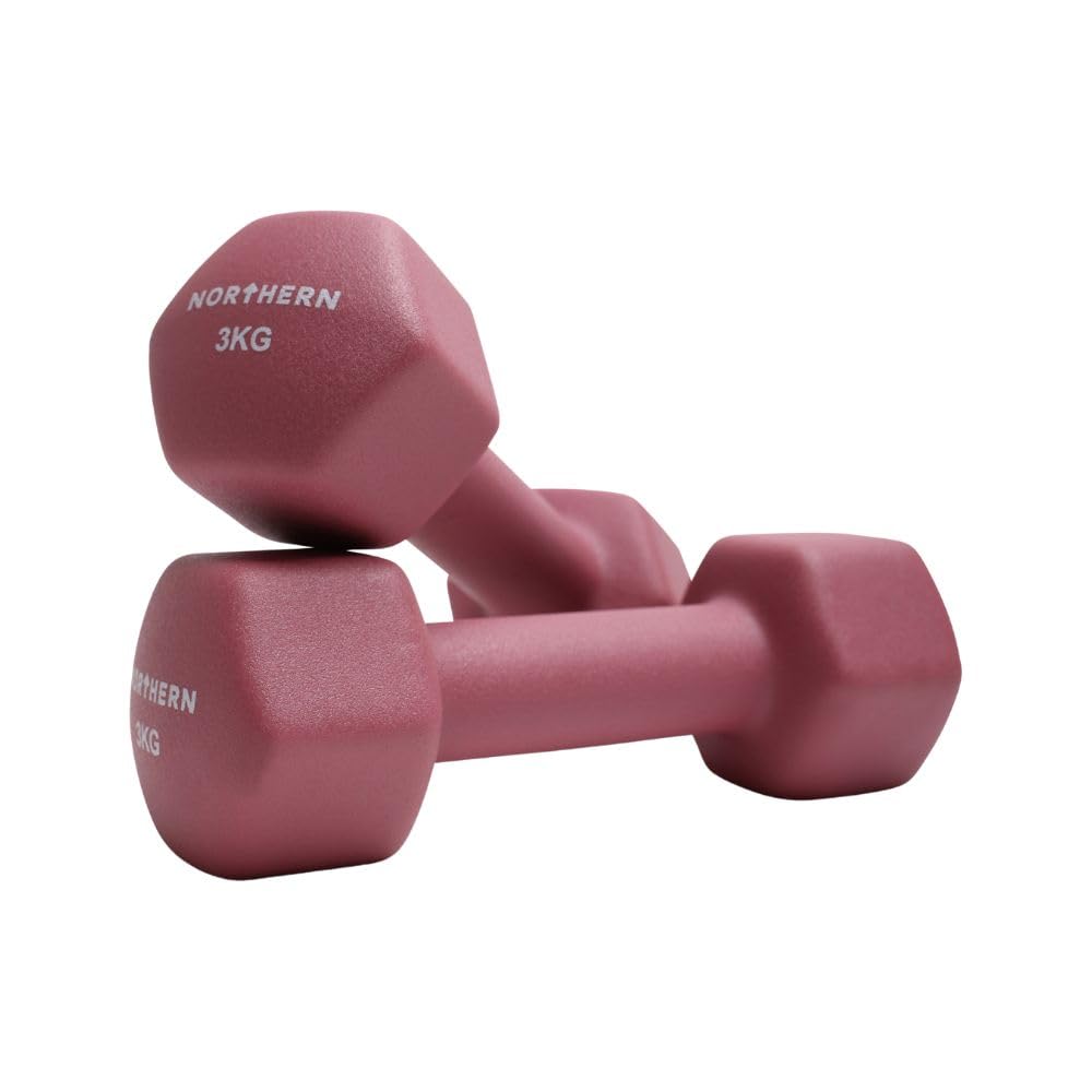 Northern Dusk Pink Neoprene Hex Dumbbells Pair, 1kg–8kg Hand Weights for Home Gym Strength Training, Non-Slip Hexagonal Dumbbells for Fitness, Aerobics, Yoga & Toning (3kg x 2)