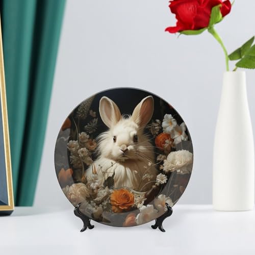Plato decorativo de porcelana con conejo y flores 7 pulgadas miniatura 6