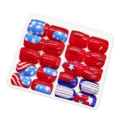 48 PCS 7月4日、人工爪短い正方形のフルカバー偽りの爪爪に釘付け