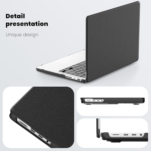 Image of ProElite Case for MacBook Pro 14 inch 2025 2024 2023 2022 2021 M5 Pro /M5 Max /M5 /M4 /M3 A2918 A2992 M2 A2779 M1 A2442 Pro Max, Slim Leather Case with Foldable Stand, Black