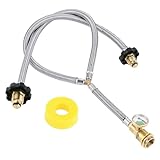 Lemfema Y Type Splitter Propane Tank Converter Adapter Hose with Gauge, Stainless Braided Propane Hose POL/QCC1 Regulator Exit Connect to 5-100lbs Propane Tank for Heaters, Grills, Fire Pit, Fire Pit