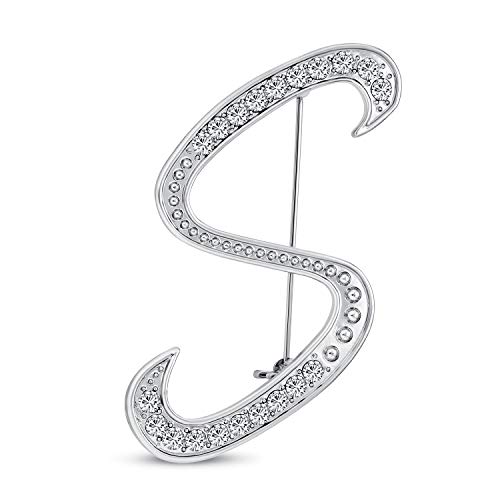 Image of Bling Jewelry Large Statement ABC Pave Crystal Cursive Script Monogram Letters Alphabet Initial Scarf Lapel Pin Brooch For Teen Women Rose, Yellow Gold Silver Plated