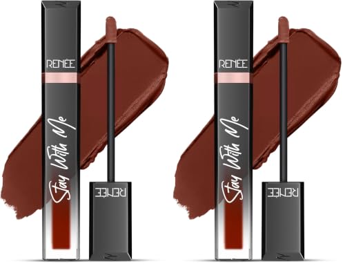 Image of RENEE Stay With Me Matte Transferproof Liquid Lipstick- Creme Of Caramel | Waterproof & Smudge-proof | Bold Pigment, Lightweight & Long-lasting | With Hyaluronic Acid & Vitamin E | 6 ml (Pack of 2)