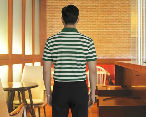 Image of MACK JONNEY Men's Cotton Polo T-Shirt | Regular Fit | Short Sleeve | Striped Casual Wear | Pack of 2 -MJ-1