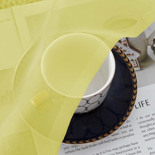 Image of Simplebrand Lemon Short Sheer Curtains 45 Inch Length for Small Windows, Rod Pocket 2 Panels Set Solid Voile Drapes Window Sheer Curtains for Bedroom Bathroom Kids Room Kitchen, 42x45 Inch, Lemon