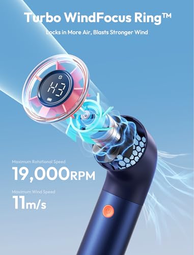 Image of Aecooly Portable Handheld Fan, Powerful Turbo Mini Fan, 19000 RPM High Speed Aero Ultra, 15H Max Cooling Time, 7 Speeds Aluminum Case, Pocket Rechargeable Personal Small Travel GIfts for Women -Blue