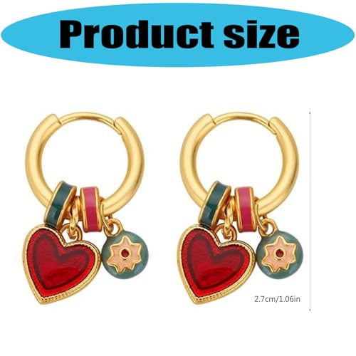Boucles d'oreilles cœur en alliage et émail coloré pour look empilable - 6