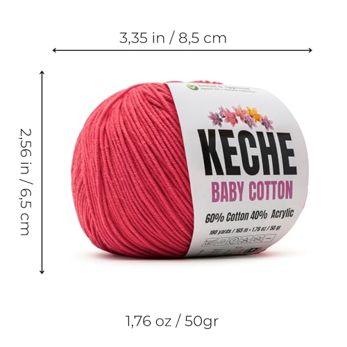 Image of Keche Baby Cotton, 60% Cotton 40% Acrylic Yarn, Soft Cotton Yarn for Crochet and Knitting, Amigurumi Yarn 1 Skein /Ball 1.76 Oz (50g) / 180 Yrds (165m) - Watermelon