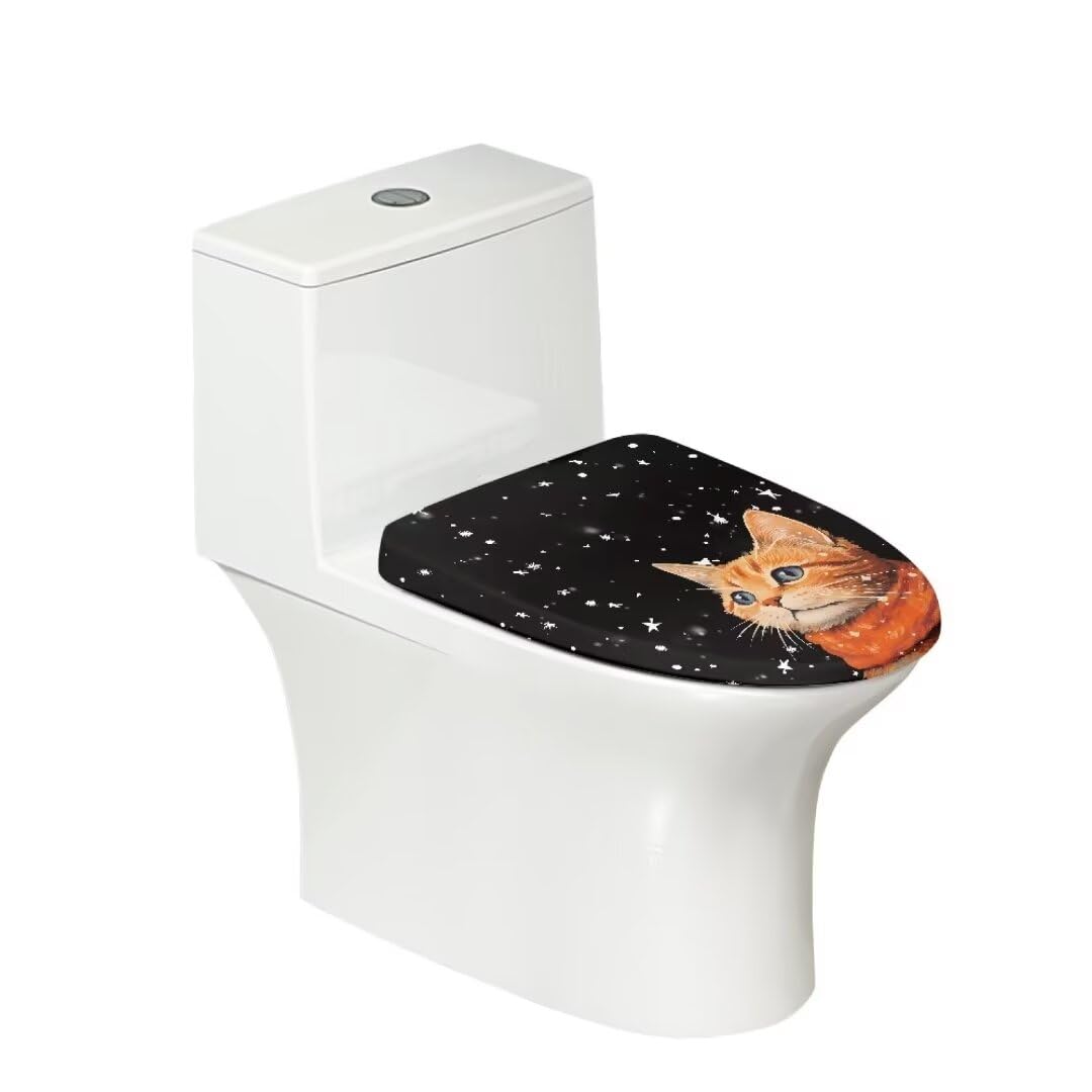 ORGYPET Cat in Winter Toilet Lid Cover Novelty Toilet Lid Cover Dust Cover Stretch Toilet Cover for Bathroom Fits Most Size Toilet Lids Holiday Decorations