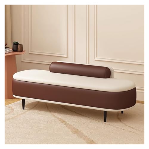 SnamicE Banco otomano tapizado con Patas de Metal para Dormitorio, reposapiés Rectangular extralargo para Sala de Estar y Entrada, Elegante Asiento Gris para los pies,Brown-80CM