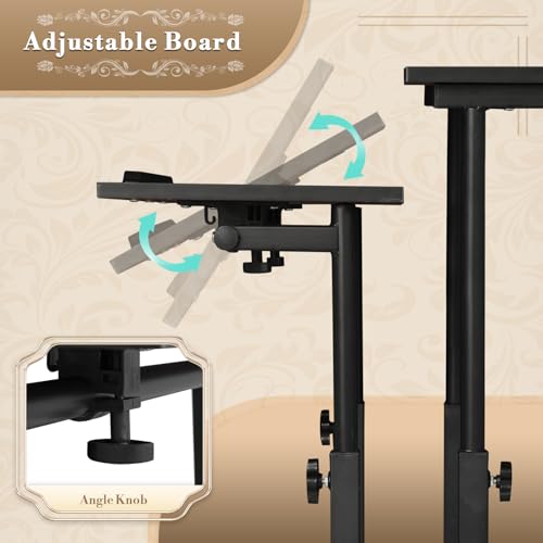 Athena Collection DS-AT-003BKBKA20 Height Adjustable Rolling Desk Mobile Portable Laptop Stand Cart Small Sit Standing Desk Computer Table Workstation thumb #5