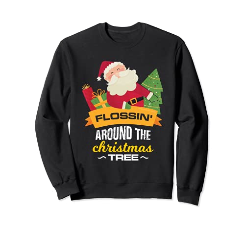 Flossing around the christmas tree Santa christmas design Sweatshirt, Black
