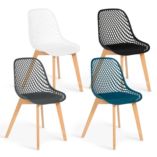 IDMarket - Lot de 4 chaises Mandy Mix Color Blanc, Gris, Bleu Canard et Noir