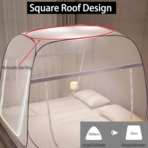 Image of CMINGJ Mosquito Net for Bed 3 Door, Portable pop up Mosquito Netting with Bottom, Free Installation-Suitable for Bedroom, Camping, Folding Portable Design for Baby Adults (Gray (3 Door))