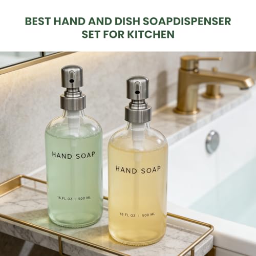 Image of 16 Oz Soap Dispense with Rust Proof Stainless Steel Pump Classic Decor for Bathroom Kitchen Farmhouse Decor Great for Essential Oils, Lotions, Liquid Soaps