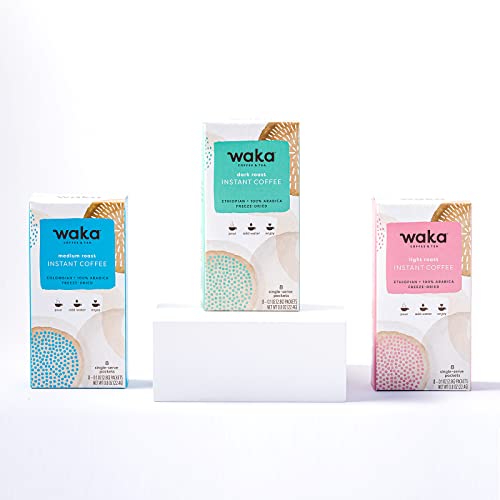 Waka Instant Coffee— Roast Explorer Bundle — Arabica Freeze Dried Beans — Single-Serve 3 Box Bundle, 8 Packets Per Box #TOP1