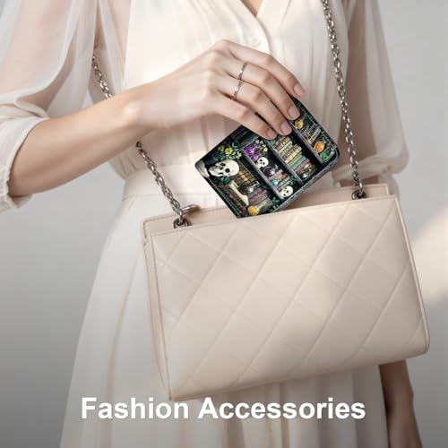 Image of Mayski Credit Card Holder, Zipper Credit Card Wallet for Women, Small Accordion Card Cases Holder, KeyChain Wallet, Business Card Holder(Bookshelf 01)