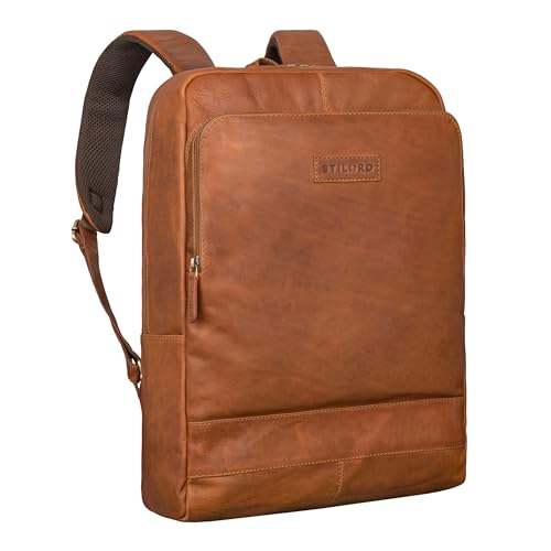STILORD Wilbert Rucksack mit vielen Fächern Leder Vintage Großer Business Rucksack für Herren und Damen Echtleder Daypack für Studium und Büro mit Trolleyhalterung Farbe:cognac - braun